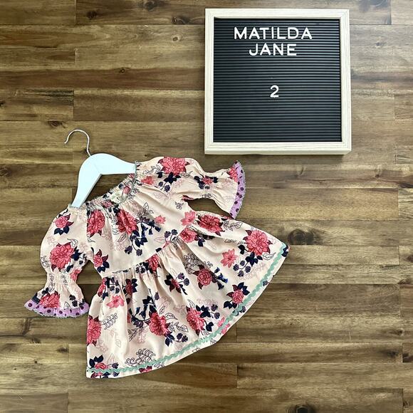 Matilda Jane Once Upon A Time Great Delight Pink Floral Short Sleeve Tunic Top 2 - Picture 1 of 9